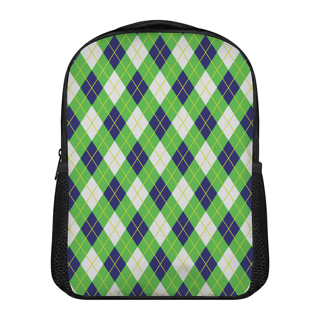 Green Navy And White Argyle Print Casual Backpack