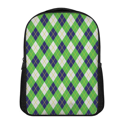 Green Navy And White Argyle Print Casual Backpack
