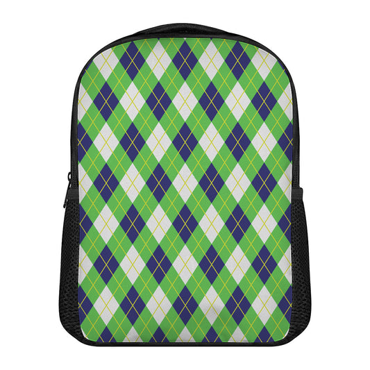 Green Navy And White Argyle Print Casual Backpack