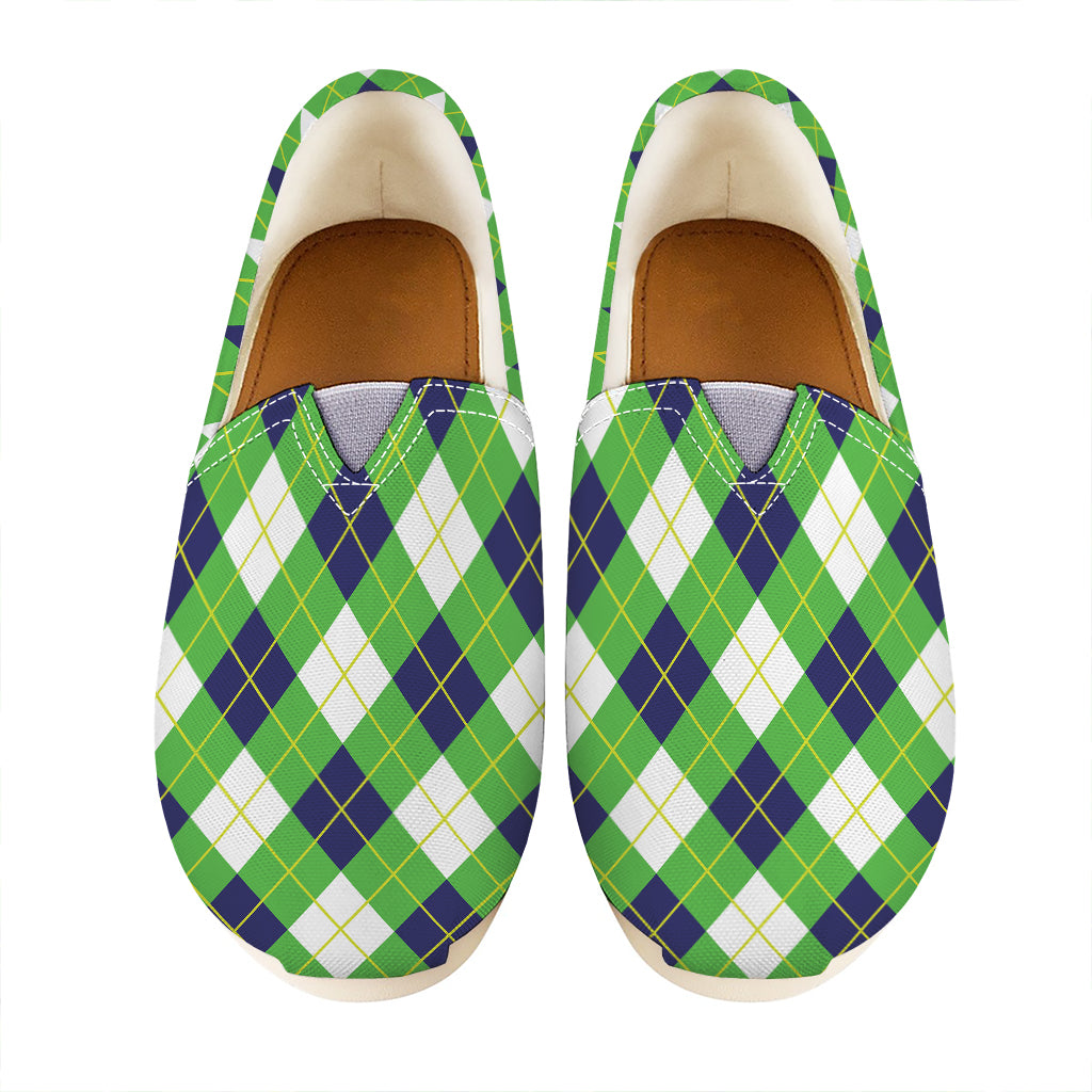 Green Navy And White Argyle Print Casual Shoes