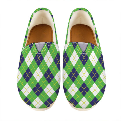 Green Navy And White Argyle Print Casual Shoes