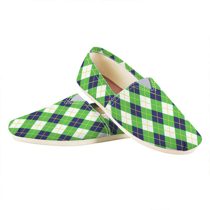 Green Navy And White Argyle Print Casual Shoes