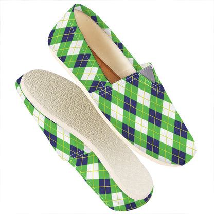 Green Navy And White Argyle Print Casual Shoes
