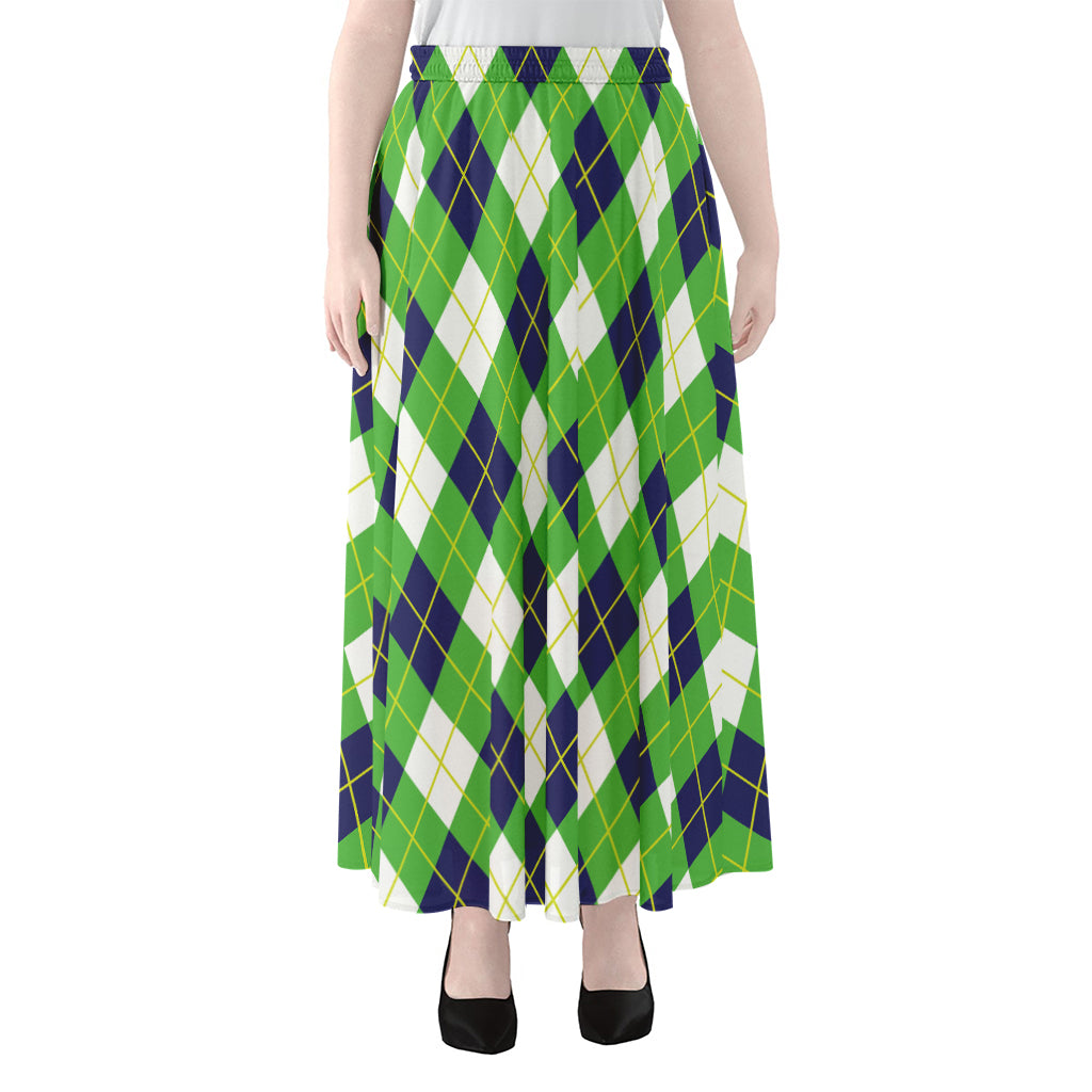 Green Navy And White Argyle Print Chiffon Maxi Skirt