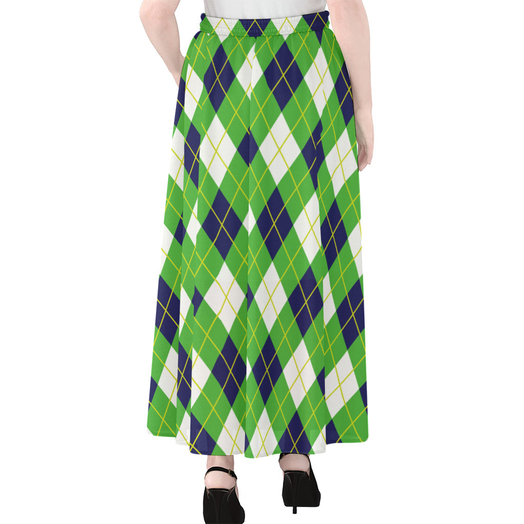 Green Navy And White Argyle Print Chiffon Maxi Skirt