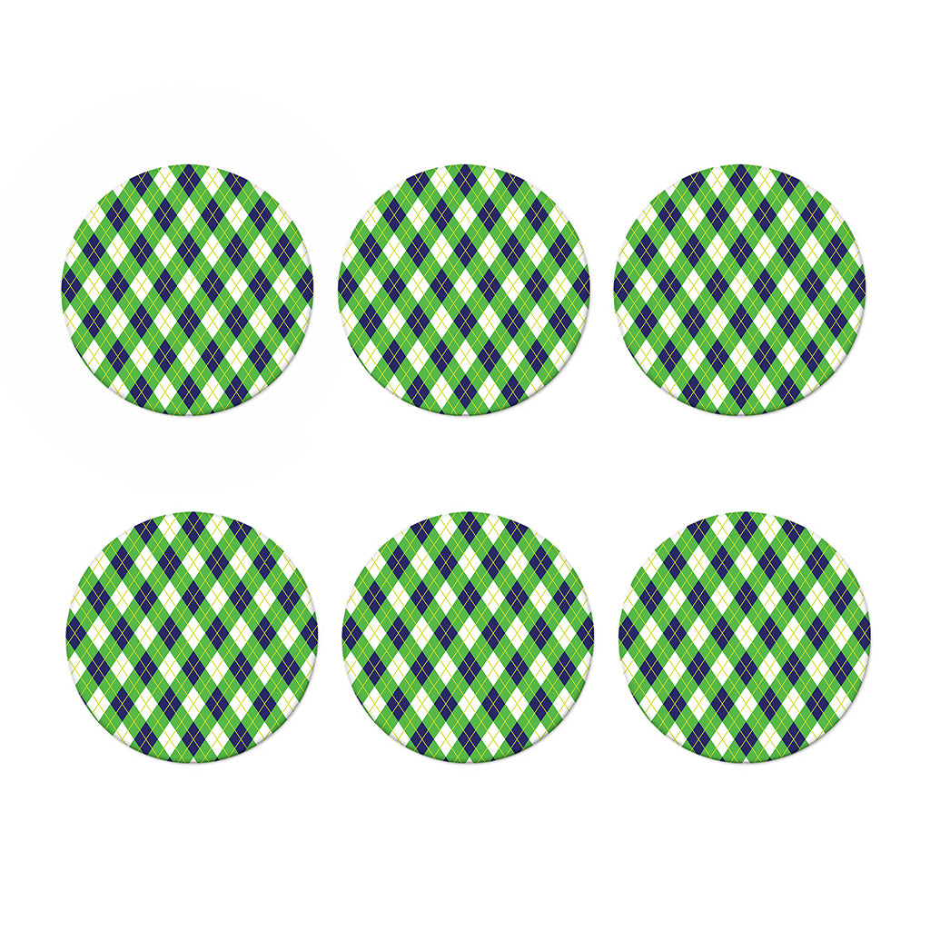 Green Navy And White Argyle Print Coaster Set