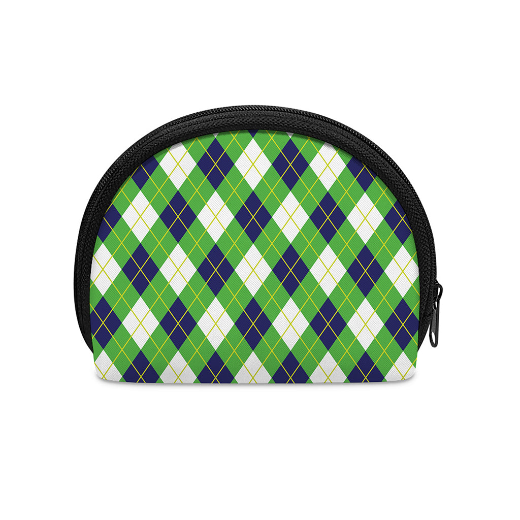 Green Navy And White Argyle Print Coin Purse