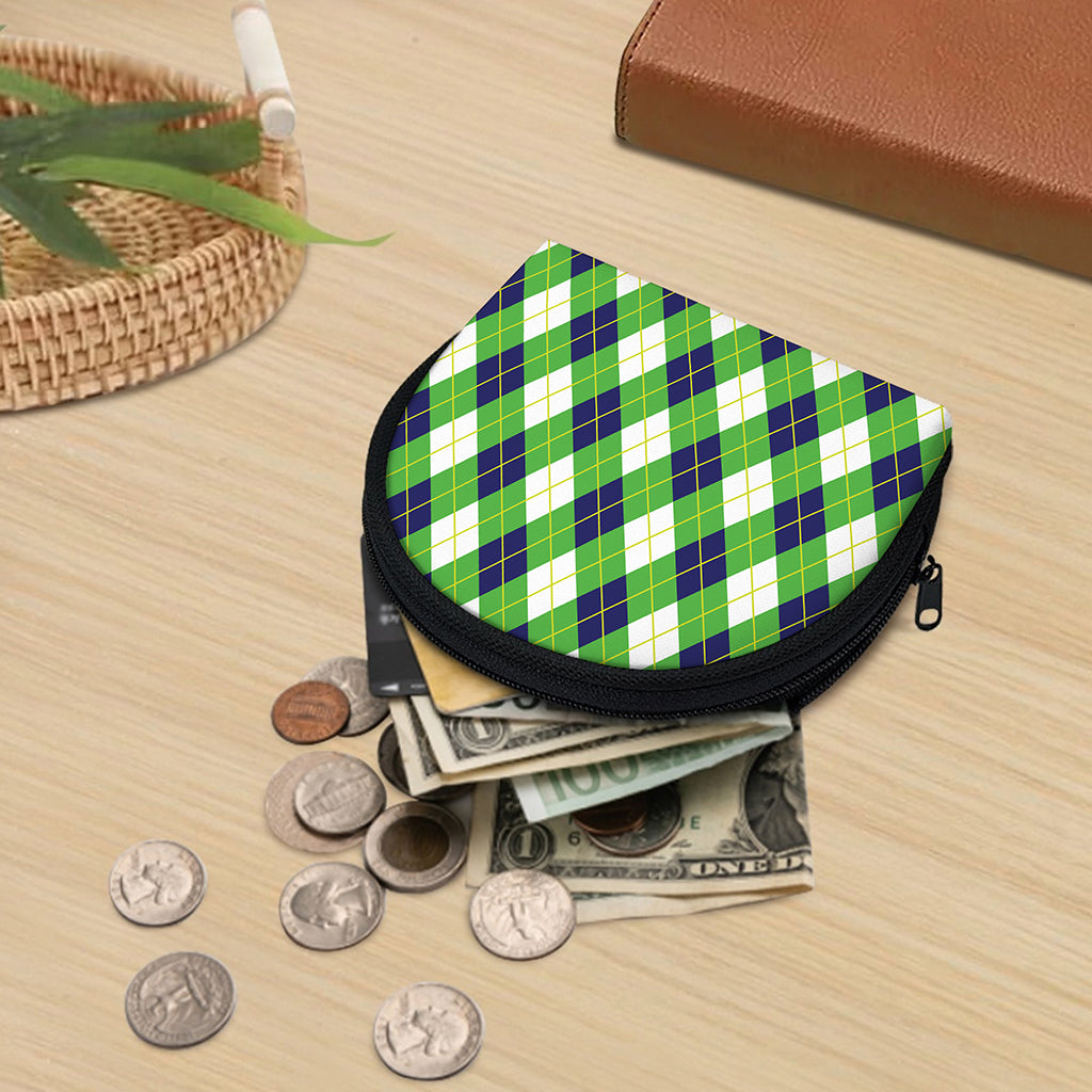 Green Navy And White Argyle Print Coin Purse
