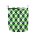 Green Navy And White Argyle Print Collapsible Laundry Basket