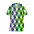 Green Navy And White Argyle Print Cotton Hawaiian Shirt
