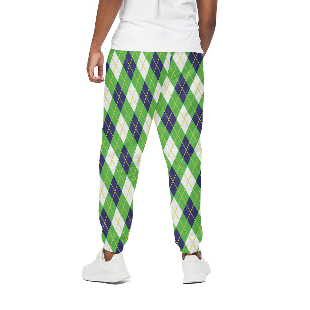 Green Navy And White Argyle Print Cotton Pants