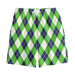 Green Navy And White Argyle Print Cotton Shorts