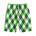 Green Navy And White Argyle Print Cotton Shorts