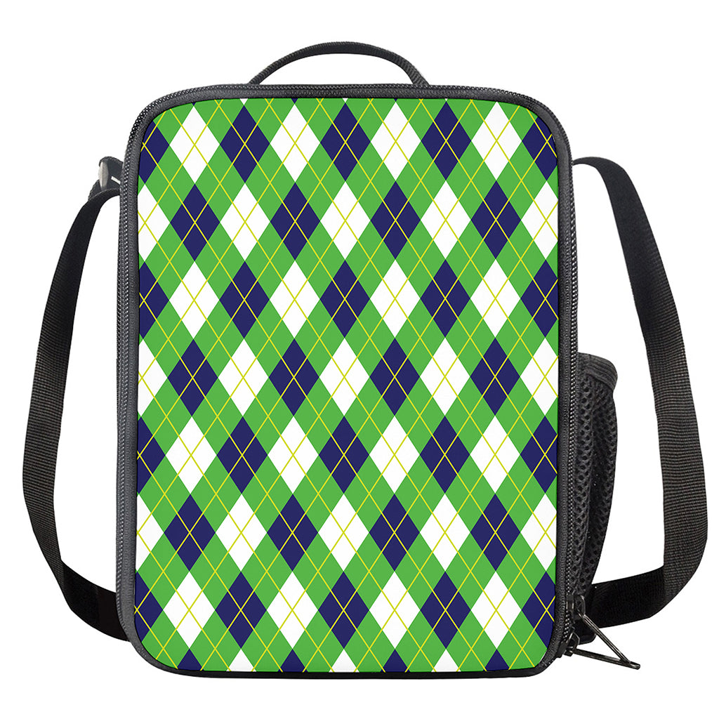Green Navy And White Argyle Print Crossbody Lunch Bag