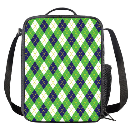 Green Navy And White Argyle Print Crossbody Lunch Bag
