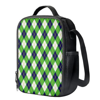 Green Navy And White Argyle Print Crossbody Lunch Bag