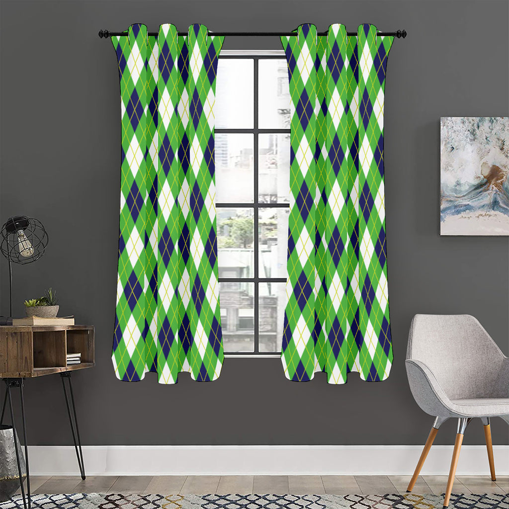 Green Navy And White Argyle Print Curtain