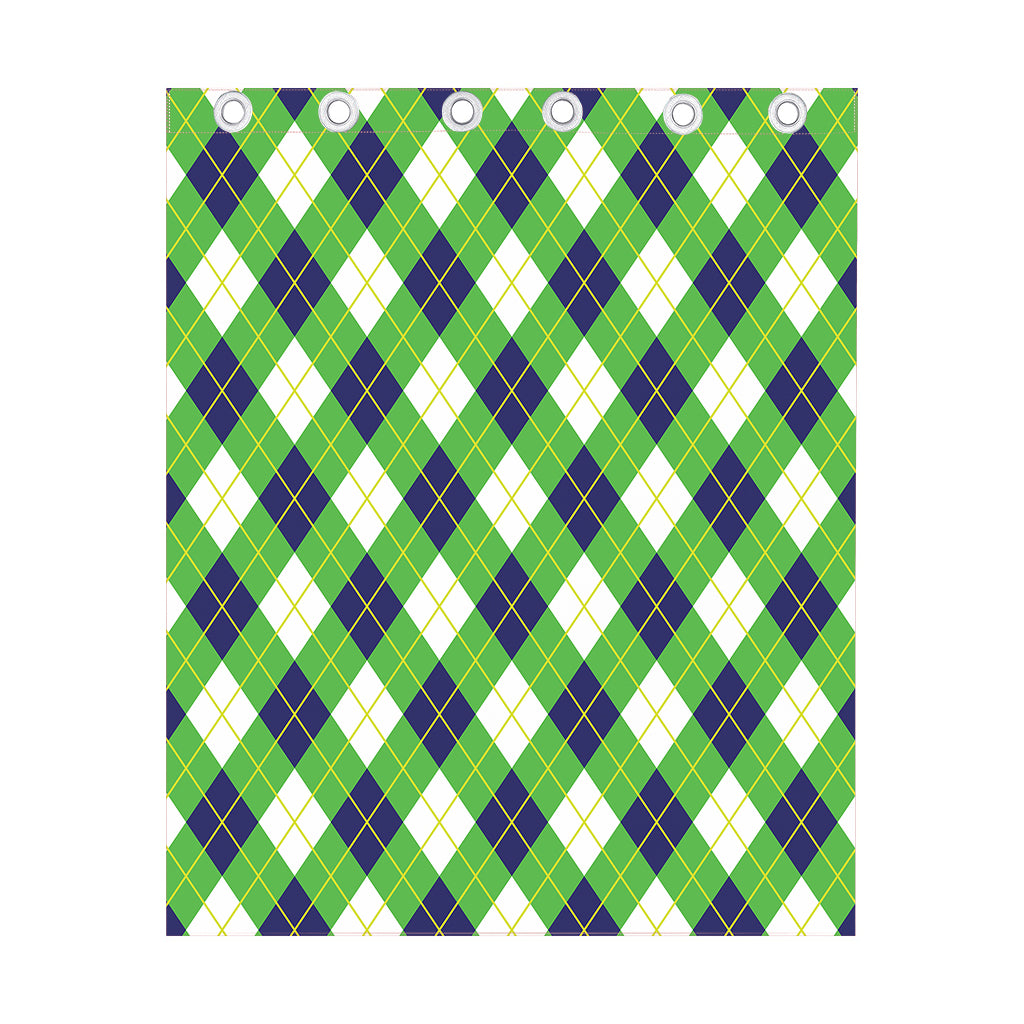 Green Navy And White Argyle Print Curtain