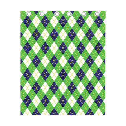 Green Navy And White Argyle Print Curtain