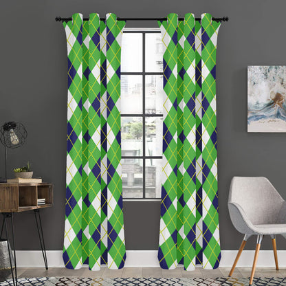 Green Navy And White Argyle Print Curtain