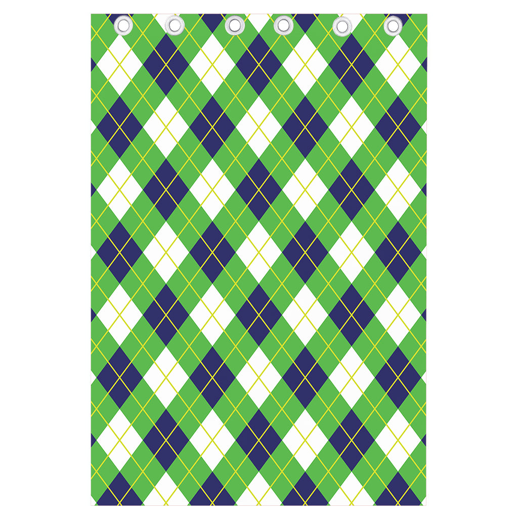 Green Navy And White Argyle Print Curtain