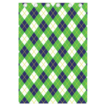 Green Navy And White Argyle Print Curtain