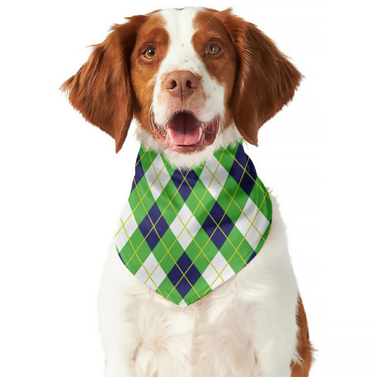 Green Navy And White Argyle Print Dog Bandana