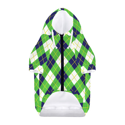 Green Navy And White Argyle Print Dog Zip Up Hoodie