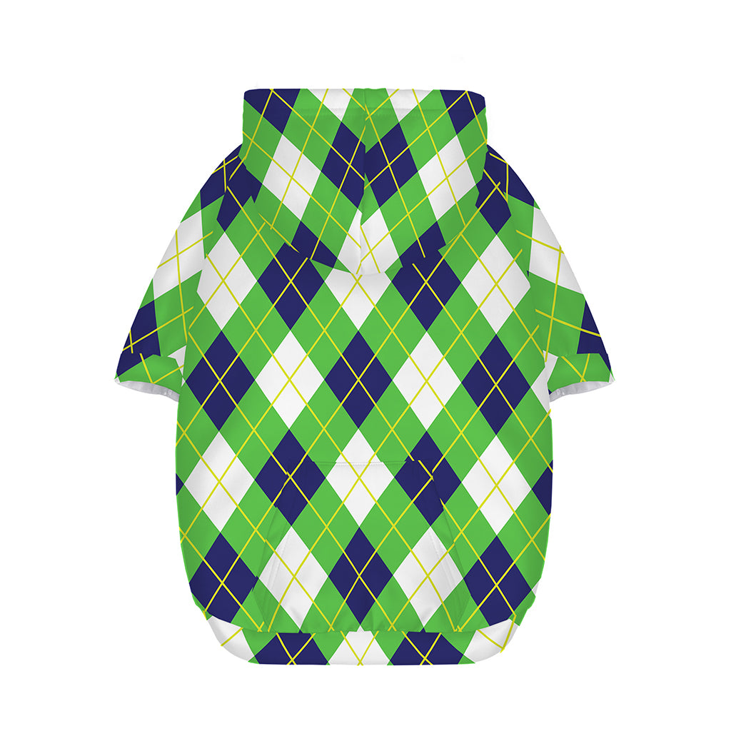 Green Navy And White Argyle Print Dog Zip Up Hoodie