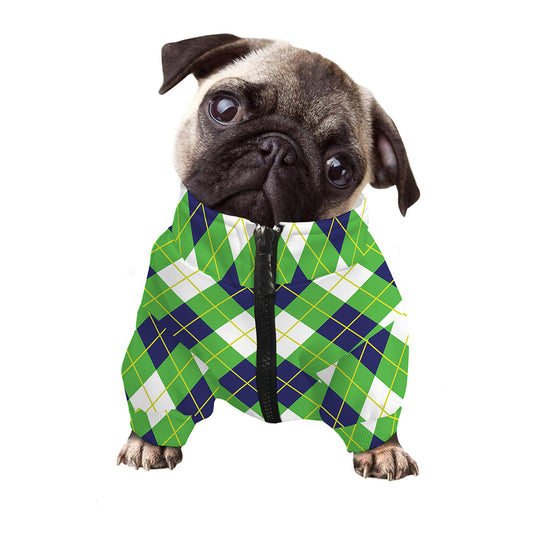 Green Navy And White Argyle Print Dog Zip Up Jacket