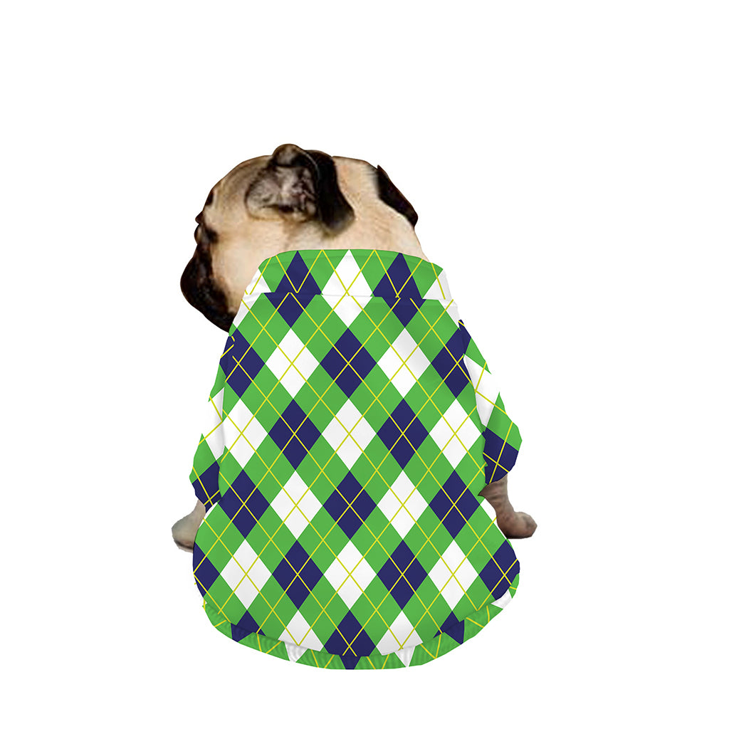 Green Navy And White Argyle Print Dog Zip Up Jacket