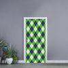 Green Navy And White Argyle Print Door Sticker