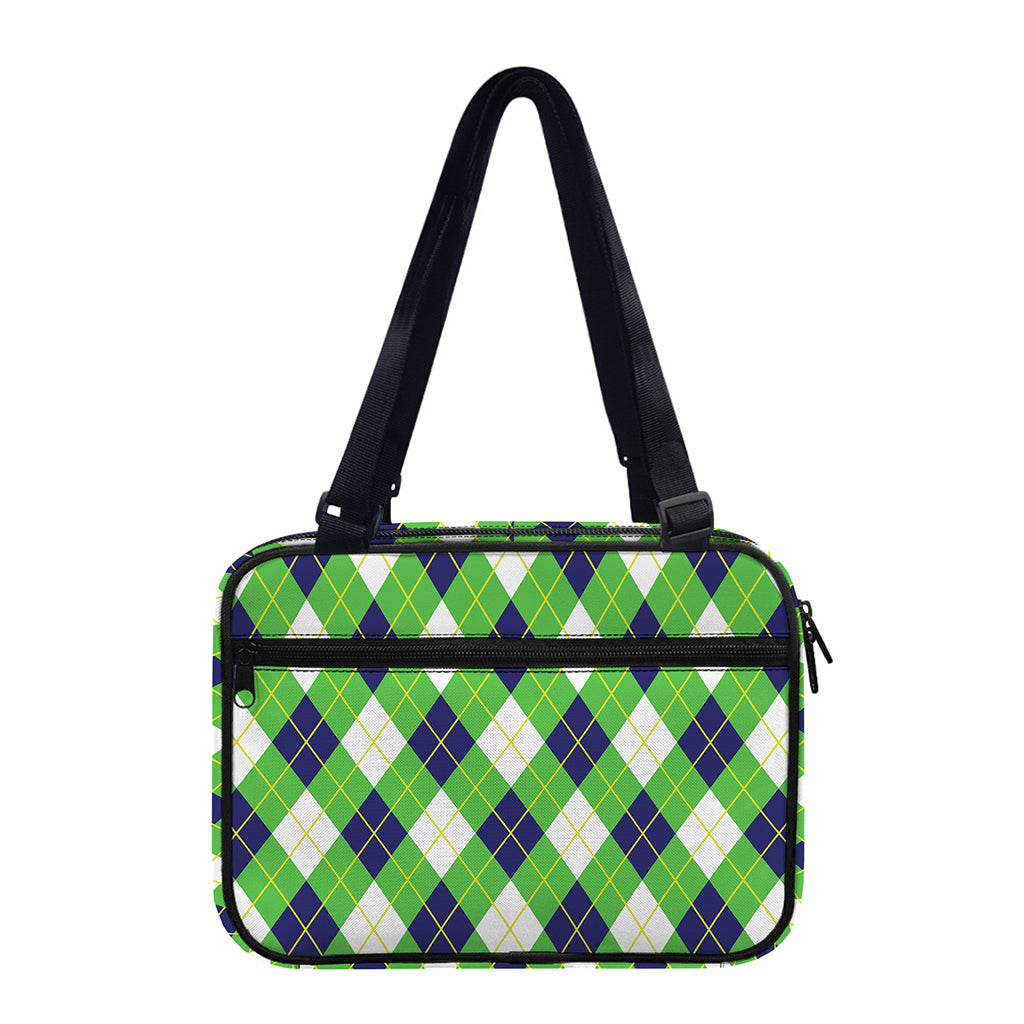 Green Navy And White Argyle Print Double Strap Bible Bag