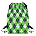 Green Navy And White Argyle Print Drawstring Backpack