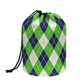 Green Navy And White Argyle Print Drawstring Makeup Bag