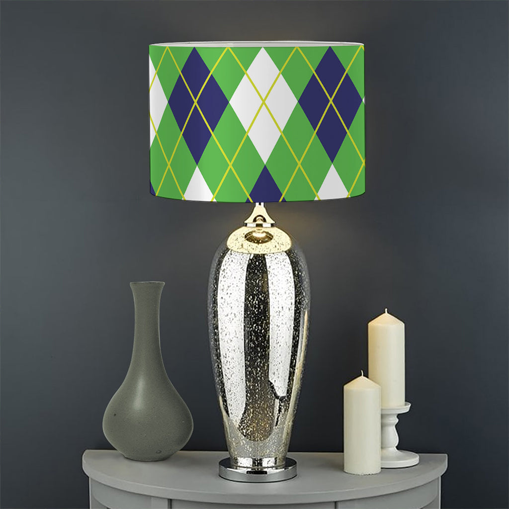 Green Navy And White Argyle Print Drum Lamp Shade