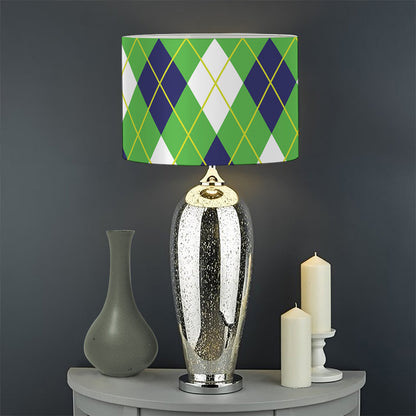 Green Navy And White Argyle Print Drum Lamp Shade