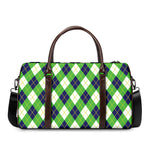 Green Navy And White Argyle Print Duffle Bag