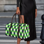 Green Navy And White Argyle Print Duffle Bag