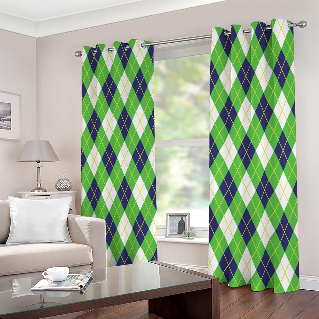 Green Navy And White Argyle Print Extra Wide Grommet Curtains