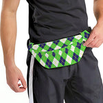 Green Navy And White Argyle Print Fanny Pack