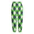 Green Navy And White Argyle Print Fleece Lined Knit Pants