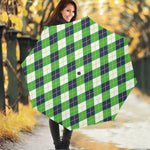 Green Navy And White Argyle Print Foldable Umbrella