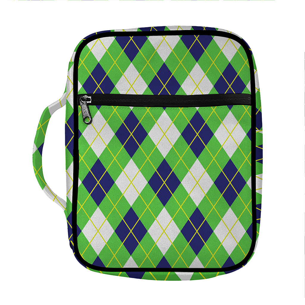 Green Navy And White Argyle Print Front Pocket Bible Bag