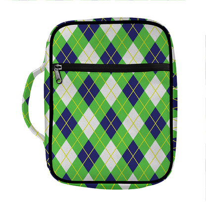 Green Navy And White Argyle Print Front Pocket Bible Bag
