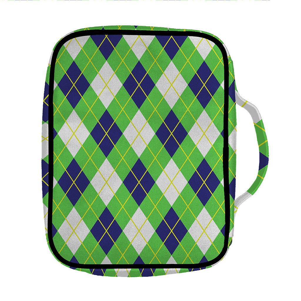 Green Navy And White Argyle Print Front Pocket Bible Bag