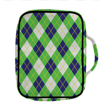 Green Navy And White Argyle Print Front Pocket Bible Bag