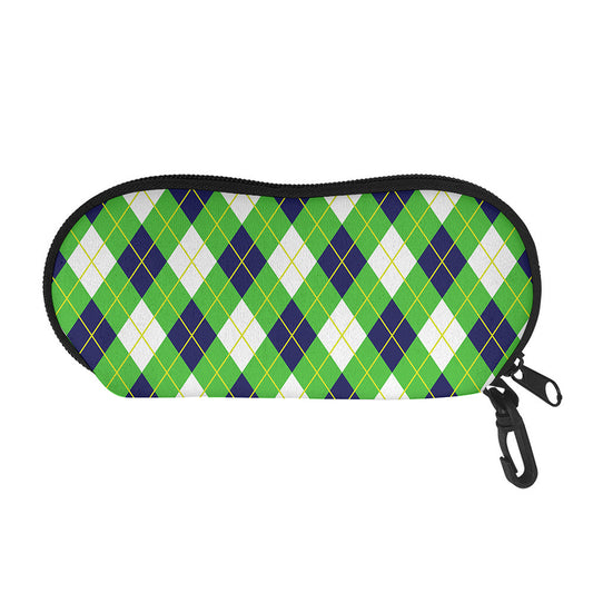 Green Navy And White Argyle Print Glasses Case