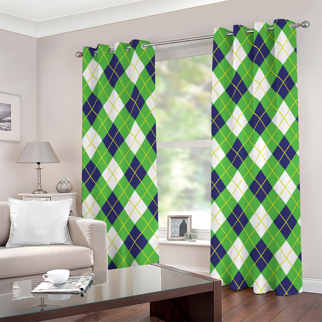 Green Navy And White Argyle Print Grommet Curtains