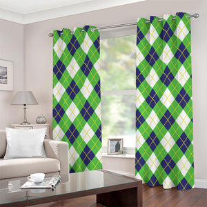 Green Navy And White Argyle Print Grommet Curtains